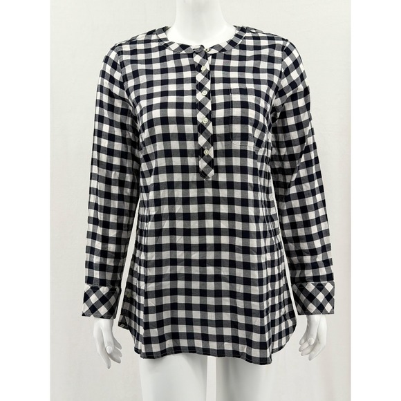 Talbots Tops - Talbots Top Womens Small Navy Gingham Popover Tunic‎ Long Sleeve 100% Cotton NWT